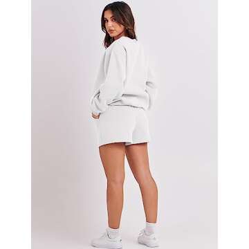 ANRABESS Women 2 Piece Outfits Sweat Shorts Sets 2025 Oversized Casual Lounge Matching Set Sweatsuit Tracksuit Clothes White X-Small