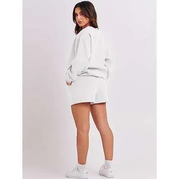 ANRABESS Women 2 Piece Outfits Sweat Shorts Sets 2025 Oversized Casual Lounge Matching Set Sweatsuit Tracksuit Clothes White X-Small