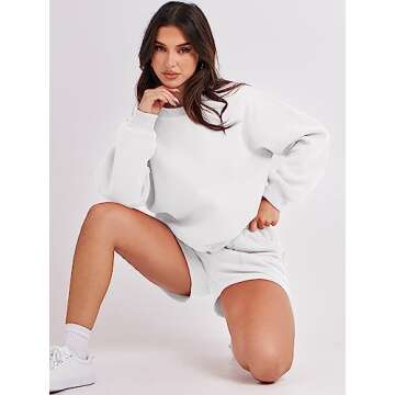 ANRABESS Women 2 Piece Outfits Sweat Shorts Sets 2025 Oversized Casual Lounge Matching Set Sweatsuit Tracksuit Clothes White X-Small