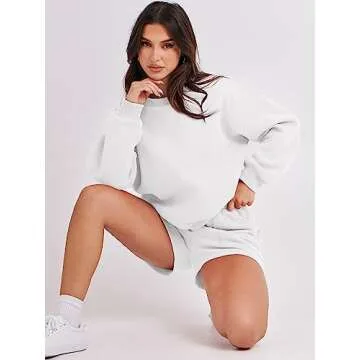 ANRABESS Women 2 Piece Outfits Sweat Shorts Sets 2025 Oversized Casual Lounge Matching Set Sweatsuit Tracksuit Clothes White X-Small