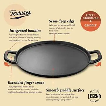 Legend Cast Iron Pizza Pan | 14" Steel Cooker with Handles