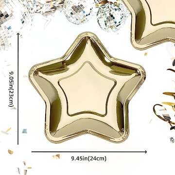GEMLORD 32 Pieces Thick Gold Star Shaped Disposable Paper Plates - Elegant Dinnerware for Birthdays,...