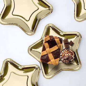 GEMLORD 32 Gold Star Shaped Paper Plates for Celebrations