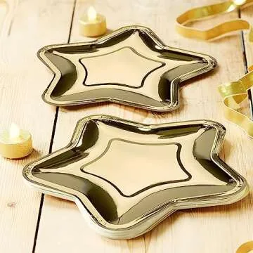 GEMLORD 32 Gold Star Shaped Paper Plates for Celebrations
