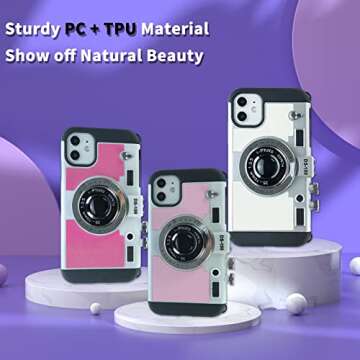 Mscomft Emily in Paris Phone Case for iPhone 11 pro, Emily in Paris Phone case, 3D Cool Unique Vintage Camera Design Case That Looks Like a Camera,with Removable Neck Strap Lanyard Pink