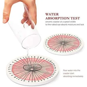 Britimes Coaster for Drinks Set of 6, Watercolor Doodle Circles Flower Absorbent Round Ceramic Stone Mat, with Cork Base and Metal Holder, Gift for Housewarming Room Bar Decor