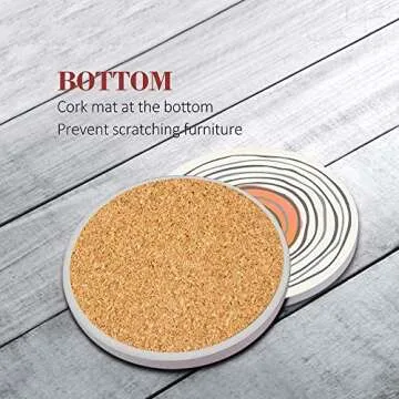 Britimes Coaster for Drinks Set of 6, Watercolor Doodle Circles Flower Absorbent Round Ceramic Stone Mat, with Cork Base and Metal Holder, Gift for Housewarming Room Bar Decor