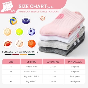 Cute Retro Crew Socks for Kids - 4 Pairs, Durable & Fun