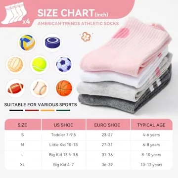 Cute Retro Crew Socks for Kids - 4 Pairs, Durable & Fun
