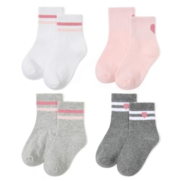 Cute Retro Crew Socks for Kids - 4 Pairs, Durable & Fun