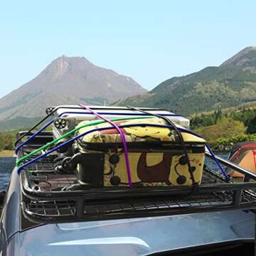 Joneaz Rubber Bungee Cords with Metal Hooks Heavy Duty Outdoor 48 inch, 4 Pack 10mm Blue Marine Grade Cord, Plastic Dip Coating Process Hooks