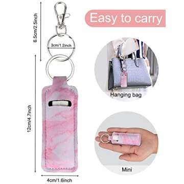Meiiy Chapstick Holder Keychain Lip Balm Keychain Lipstick Sleeve Pouch Portable Pocket Lip Gloss Tube Holder Stocking Stuffers Gift for Women (5pcs-marble)