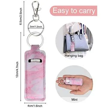 Meiiy Chapstick Holder Keychain Lip Balm Keychain Lipstick Sleeve Pouch Portable Pocket Lip Gloss Tube Holder Stocking Stuffers Gift for Women (5pcs-marble)