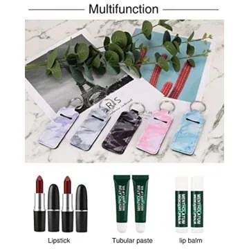 Meiiy Chapstick Holder Keychain Lip Balm Keychain Lipstick Sleeve Pouch Portable Pocket Lip Gloss Tube Holder Stocking Stuffers Gift for Women (5pcs-marble)