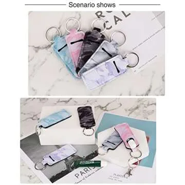 Meiiy Chapstick Holder Keychain Lip Balm Keychain Lipstick Sleeve Pouch Portable Pocket Lip Gloss Tube Holder Stocking Stuffers Gift for Women (5pcs-marble)