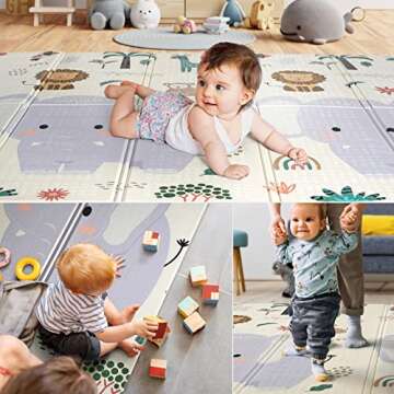 79x71 Foldable Play Mat for Baby, Extra Large Non-Toxic Tummy Time and Crawling Mat, Thick Foam Play Mat, Reversible Portable Baby Floor Mat for Infant, Toddler