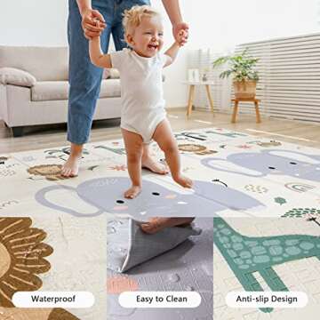 79x71 Foldable Play Mat for Baby, Extra Large Non-Toxic Tummy Time and Crawling Mat, Thick Foam Play Mat, Reversible Portable Baby Floor Mat for Infant, Toddler