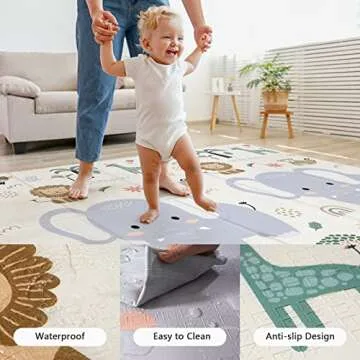79x71 Foldable Play Mat for Baby, Extra Large Non-Toxic Tummy Time and Crawling Mat, Thick Foam Play Mat, Reversible Portable Baby Floor Mat for Infant, Toddler