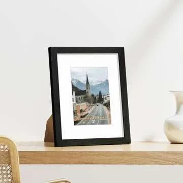 Vittanly 8x10 Picture Frames Set of 9, Shatter Resistant Plexiglass, Display 5x7 Pictures with Mat or 8x10 without Mat, Photo Frames for Wall or Tabletop, Engineered Wood, Black