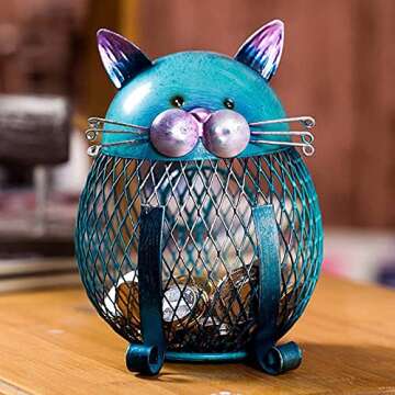Ailgely Metal Cat Piggy Bank,Cat Coin Bank Coin Box for Adults Kids,Cute Animal Money Bank,Handcraft...