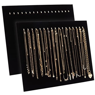 Genie Crafts 2 Pack Jewelry Display for Selling, Black Velvet Boutique Necklace Stands Boards with H...