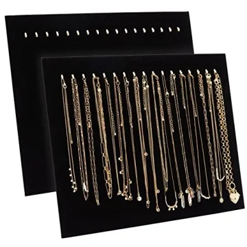 Genie Crafts 2 Pack Jewelry Display for Selling, Black Velvet Boutique Necklace Stands Boards with H...