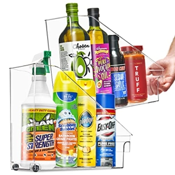 Sorbus Roll Out Bottle Bins - Clear Plastic Organizers with Wheels