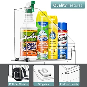 Sorbus Roll Out Bottle Bins - Clear Plastic Organizers with Wheels