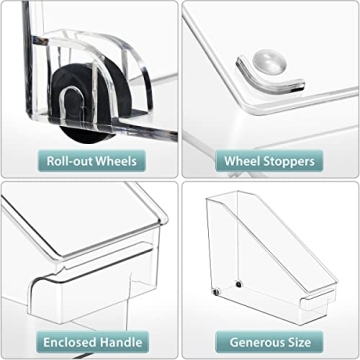 Sorbus Roll Out Bottle Bins - Clear Plastic Organizers with Wheels