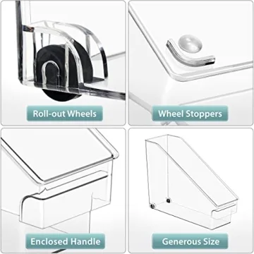 Sorbus Roll Out Bottle Bins - Clear Plastic Organizers with Wheels