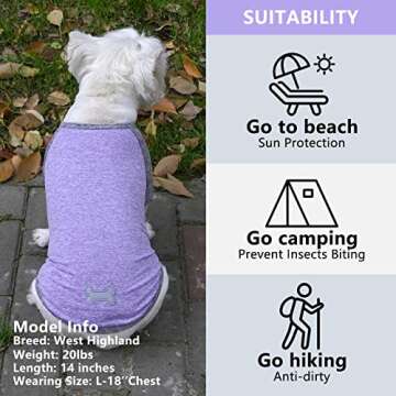 KYEESE 2 Pack Dog Shirts Quick Dry for Medium Dogs Breathable Lightweight Stretchy Protects Against Foxtails Dog T-Shirt with Reflective Label Raglan Sleeve Dog Clothes UV Protection, Purple+Grey, 2XL
