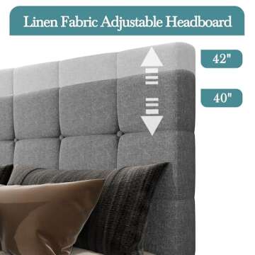 HOOMIC King Size Platform Bed Frame with 4 Storage Drawers, Adjustable Headboard with Square Stitched Button Tufted Design, Wooden Slats, No Box Spring Needed, Noise Free, Easy Assembly, Light Grey