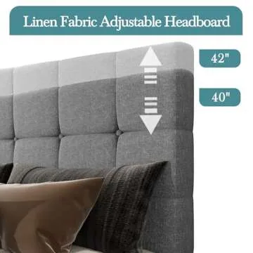 HOOMIC King Size Platform Bed Frame with 4 Storage Drawers, Adjustable Headboard with Square Stitched Button Tufted Design, Wooden Slats, No Box Spring Needed, Noise Free, Easy Assembly, Light Grey