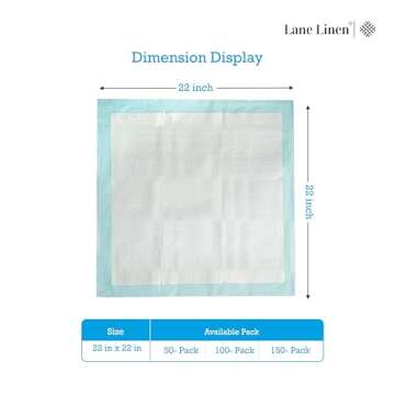 Lane Linen Dog and Puppy Pads with Leak-Proof Quick-Dry Design for Potty Training, Disposable Pee Pads, Standard Absorbency, Dog Pads, Regular Size, Pee Pads for Dogs, 22 x 22 Inches - Pack of 50
