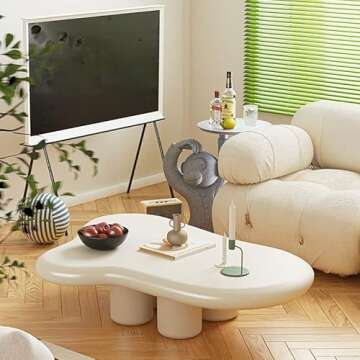 CraftThink Coffee Table, Modern Scandinavian Solid Wood Cocktail Table 4 Legs End for Living Room- O...