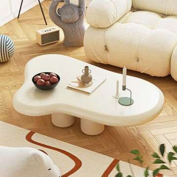 CraftThink Coffee Table, Modern Scandinavian Solid Wood Cocktail Table 4 Legs End for Living Room- Off-White 47" L x 35" W 12" H