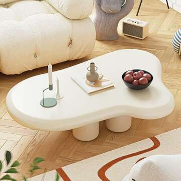 CraftThink Coffee Table, Modern Scandinavian Solid Wood Cocktail Table 4 Legs End for Living Room- Off-White 47" L x 35" W 12" H