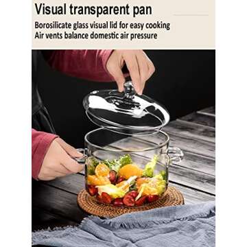 Glass Cooking Pot - 2L/67oz Heat-Resistant Borosilicate Glass Handmade Cookware Set stovetop Pot - Safe for Pasta Noodle, Soup, Milk, Tea (2L/67oz)