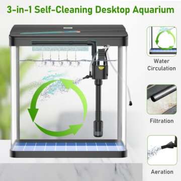 PONDON Fish Tank, 3 Gallon Glass Aquarium, 3 in 1 Fish Tank with Filter and Light, Desktop Small Fis...