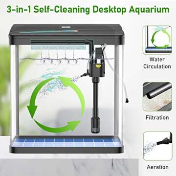 PONDON Fish Tank, 3 Gallon Glass Aquarium, 3 in 1 Fish Tank with Filter and Light, Desktop Small Fish Tank for Betta Fish, Shrimp, Goldfish (Black, 3Gallon)