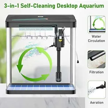 PONDON Fish Tank, 3 Gallon Glass Aquarium, 3 in 1 Fish Tank with Filter and Light, Desktop Small Fish Tank for Betta Fish, Shrimp, Goldfish (Black, 3Gallon)