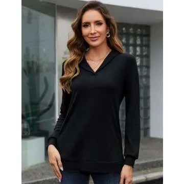 KTILG Womens Cotton V Neck Tunic for Legging with Pockets Long Sleeve Tops Collared Loose Fit Soft Casual Shirts Side Split