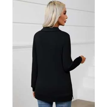 KTILG Womens Cotton V Neck Tunic for Legging with Pockets Long Sleeve Tops Collared Loose Fit Soft Casual Shirts Side Split