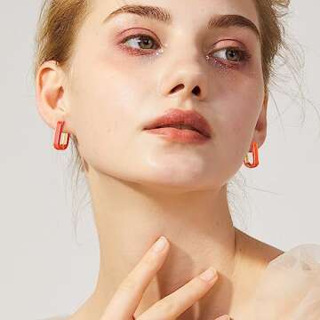 Huggie Hoop Earrings for Women, 18K Gold Plated Colorful Enamel Huggie Earrings Small Hypoallergenic Cute Jewelry Gifts (Bright Orange)