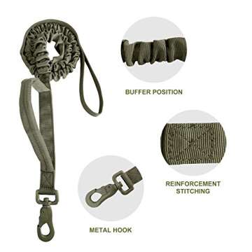 Military Dog Leash Tactical, Bungee Dog Leash with 2 Safety Control Handles, Service Dog Leash for Training,Hunting,Walking etc, Soft Padded, Shock-Absorbing, Heavy Duty Clasp