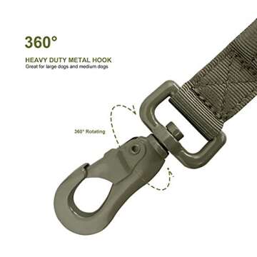 Military Dog Leash Tactical, Bungee Dog Leash with 2 Safety Control Handles, Service Dog Leash for Training,Hunting,Walking etc, Soft Padded, Shock-Absorbing, Heavy Duty Clasp