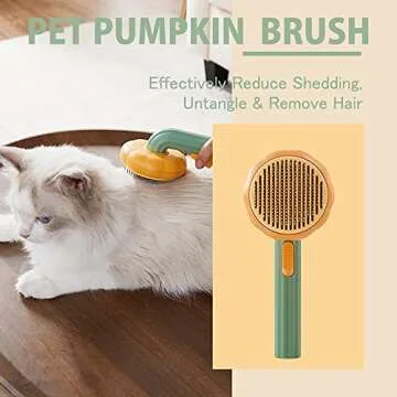Awpland Self-Cleaning Dog & Cat Slicker Brush, Skin Friendly Deshedding Grooming Tool for Long or Short Haired Dogs Cats Rabbits, Dog Shedding Brush with Release Button - Pumpkin