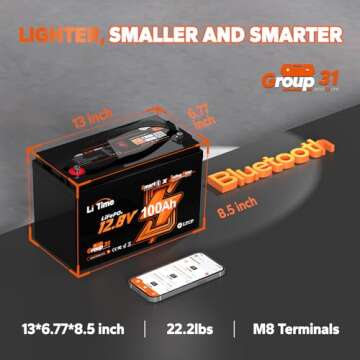 Litime 12V 100Ah TM Bluetooth Low-Temp Protection LiFePO4 Battery Buit in 100A BMS, Group 31 Lithium Iron Phosphate Battery Perfect for Trolling Motors, Yacht, Marine, Boat, RV, Home Energy