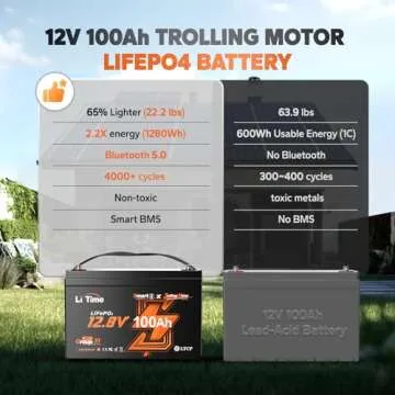 Litime 12V 100Ah TM Bluetooth Low-Temp Protection LiFePO4 Battery Buit in 100A BMS, Group 31 Lithium Iron Phosphate Battery Perfect for Trolling Motors, Yacht, Marine, Boat, RV, Home Energy