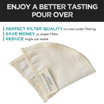 (2-Pack) Reusable Organic Cotton Pour Over Cone Filters for Hario V60, Chemex, Kalita and Origami Style Filters — Pourover Coffee Filter Maker Cup Ceramic, Glass, Plastic Dripper (Size 02, 2-4 Cups)